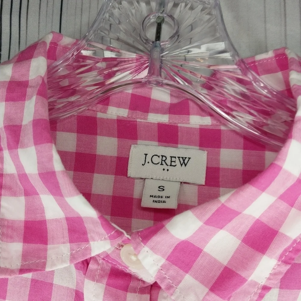 J.Crew Factory Pink And White Gingham Button Down Lightweight Cotton Shirt